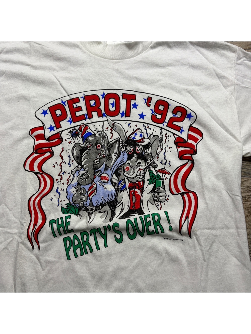 Vintage 1992 Perot '92 The Party's Over Political T-Shirt Large